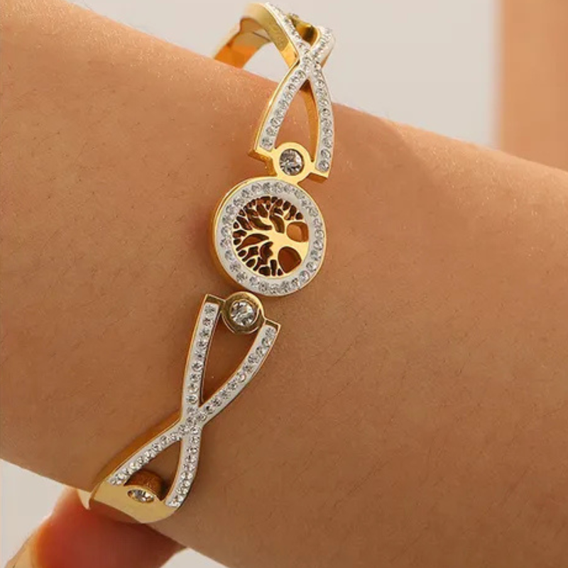 Edelstahlarmband "Tree of Life" mit Zirkonia-Kristallen