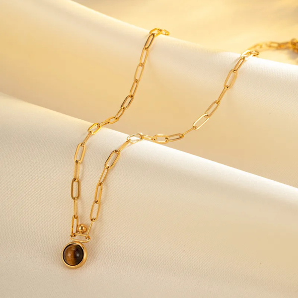 Edelstahlhalskette mit Tigerauge-Anhänger