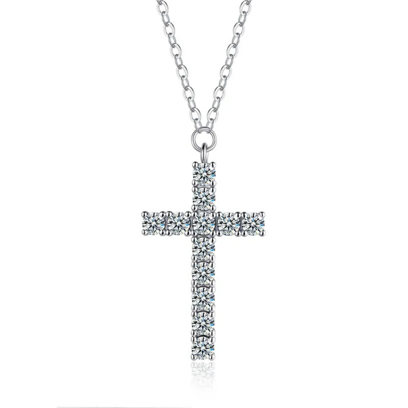 Silberhalskette mit Kreuzanhänger und Zirkonia-Kristallen
