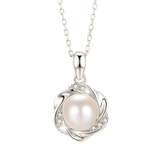 Silberhalskette mit Süßwasserperlenanhänger und Zirkonia-Kristallen
