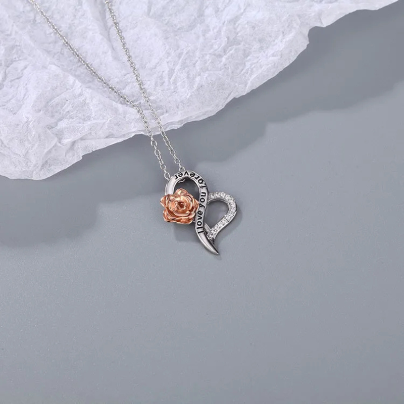 Silberhalskette "Rose" mit Zirkonia-Kristallen