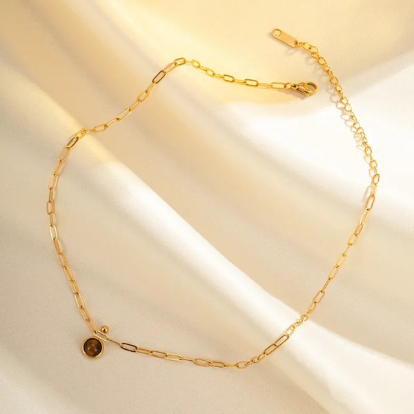 Edelstahlhalskette mit Tigerauge-Anhänger