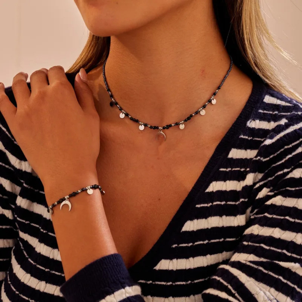 Edelstahlhalskette und -Armband Set mit Achatsteinen