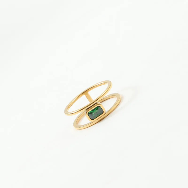 Doppellagiger Titanstahlring mit Inlay in Smaragdoptik