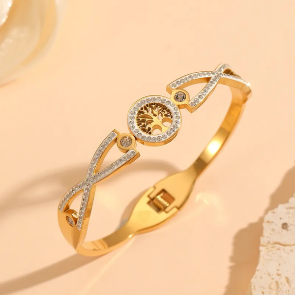 Edelstahlarmband "Tree of Life" mit Zirkonia-Kristallen